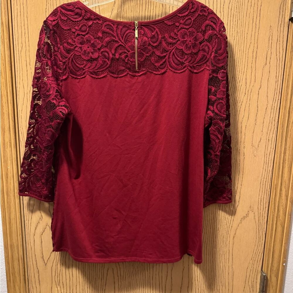 Roz & Ali Burgundy Lace Blouse - Picture 7 of 8
